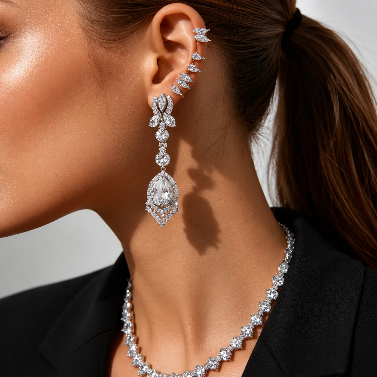 Silver-tone bridal necklace and earring sets for women