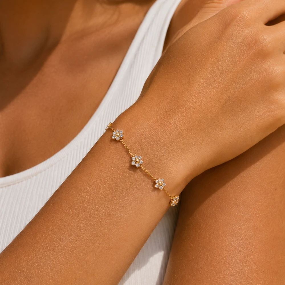 flower rhinestone chain bracelet