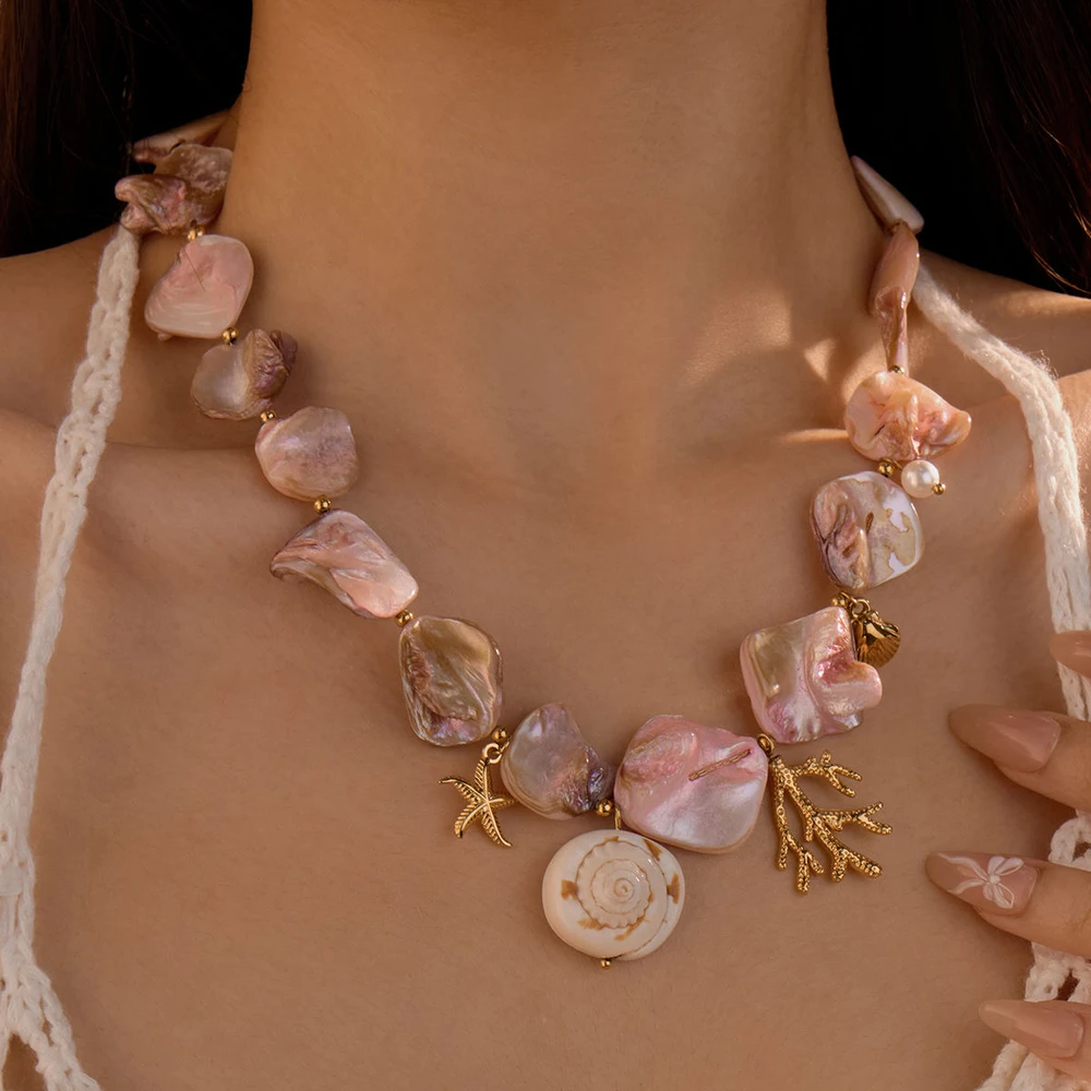 Gold and pearl shell necklace