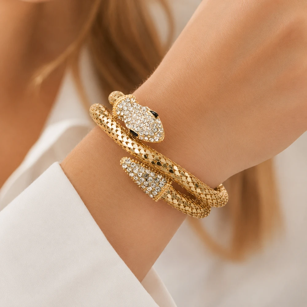 Gold-Plated Snake Kada Bracelet