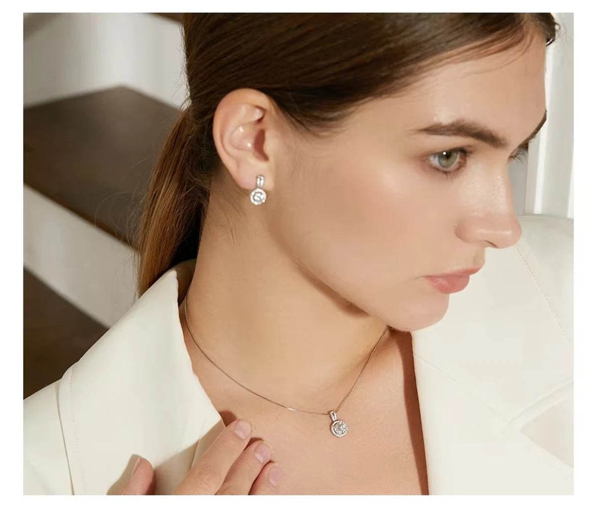 Halo Bliss Solitaire Moissanite Pendant and Studs