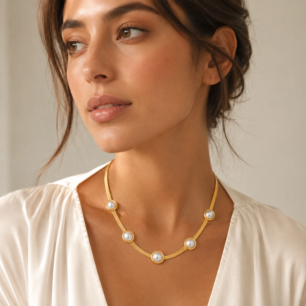Snake Chain Pearl Necklace