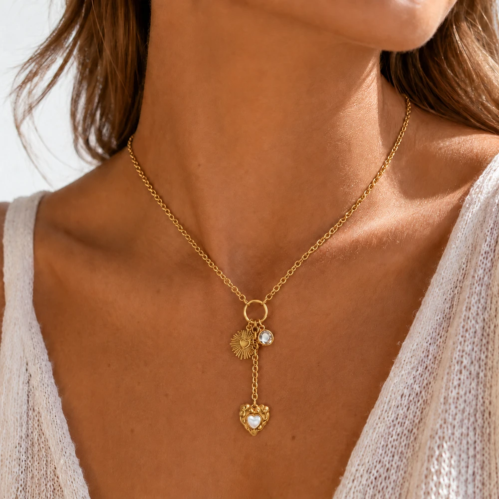 Sun & Heart Charm Necklace