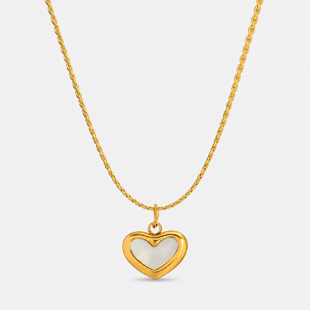 Double Side White Stone Heart Pendant Anti Tarnish Necklace for Women Fashion
