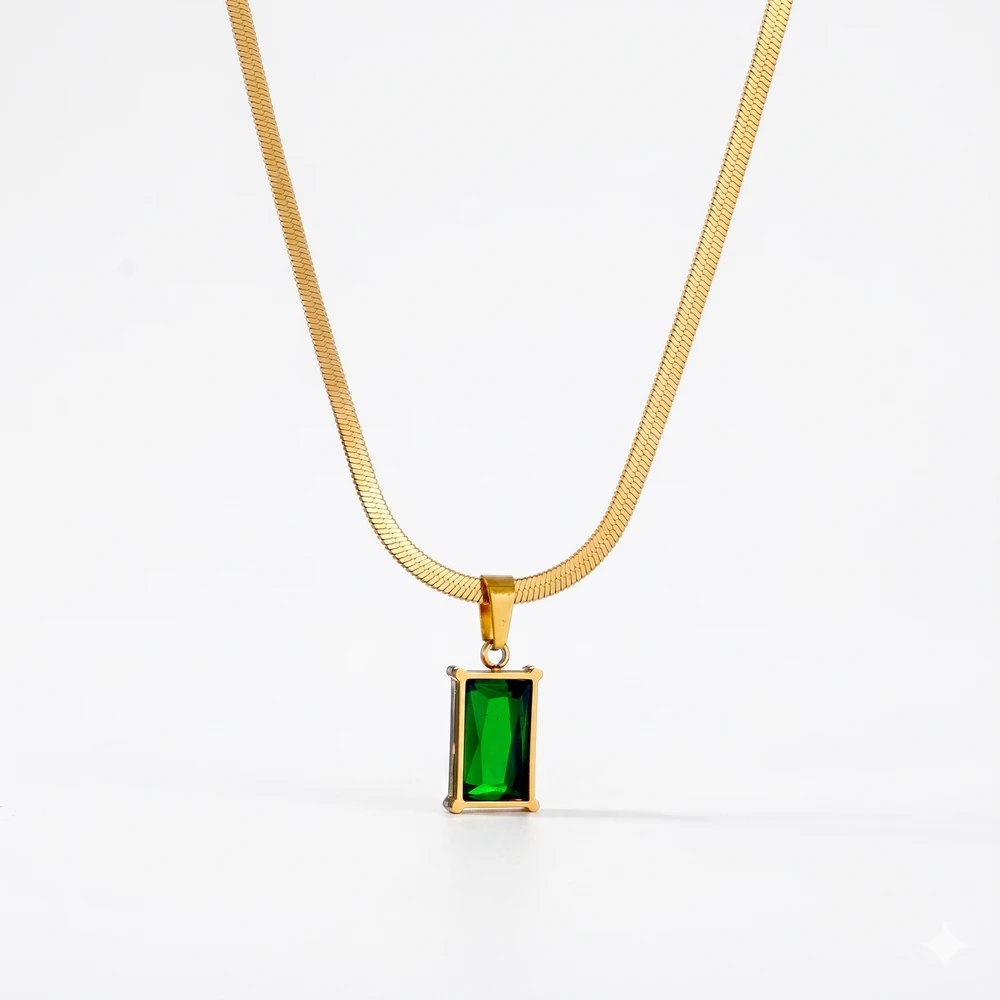 Green Penant Snake Chain Necklace