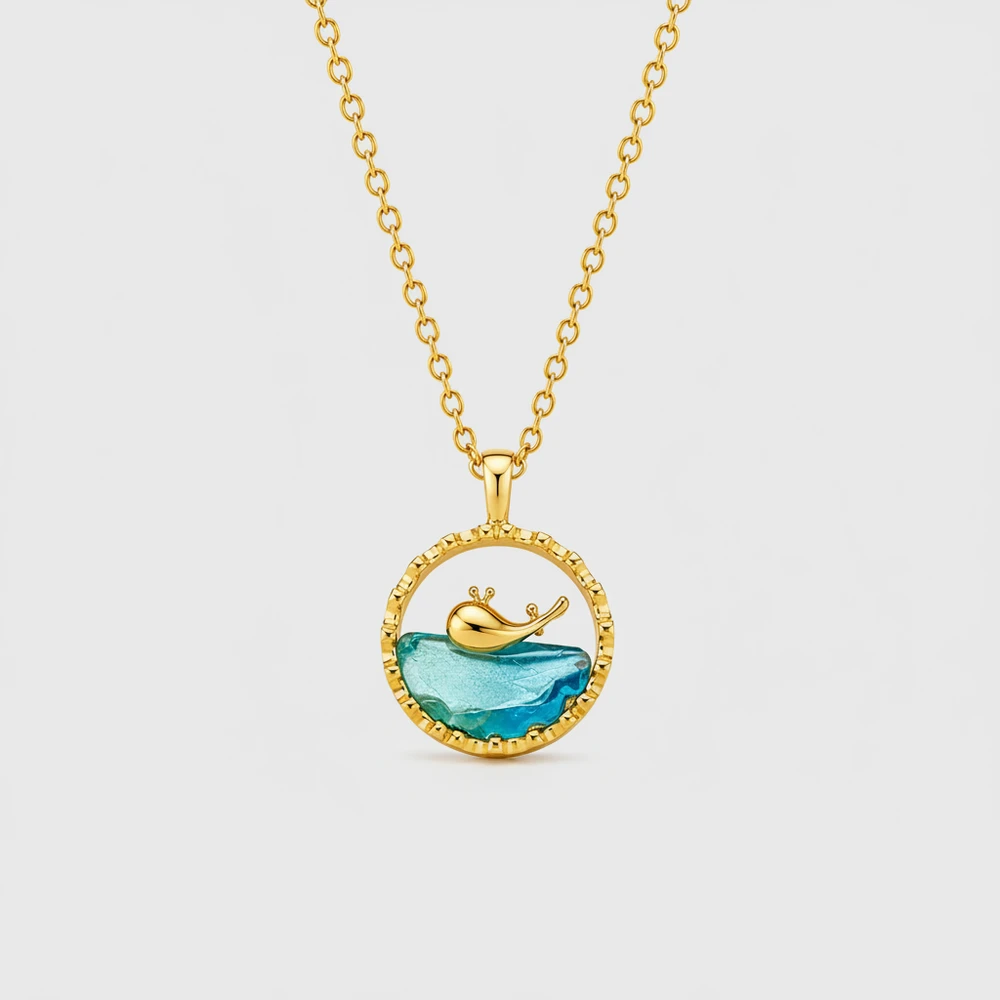 Cute Sea Spray Blue Whale Surrounded by Mountain Round Pendant