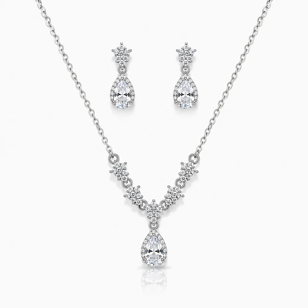 Bride Jewelry Set Silver Crystal Wedding Necklace Earrings Rhinestone for Women and Bridesmaids