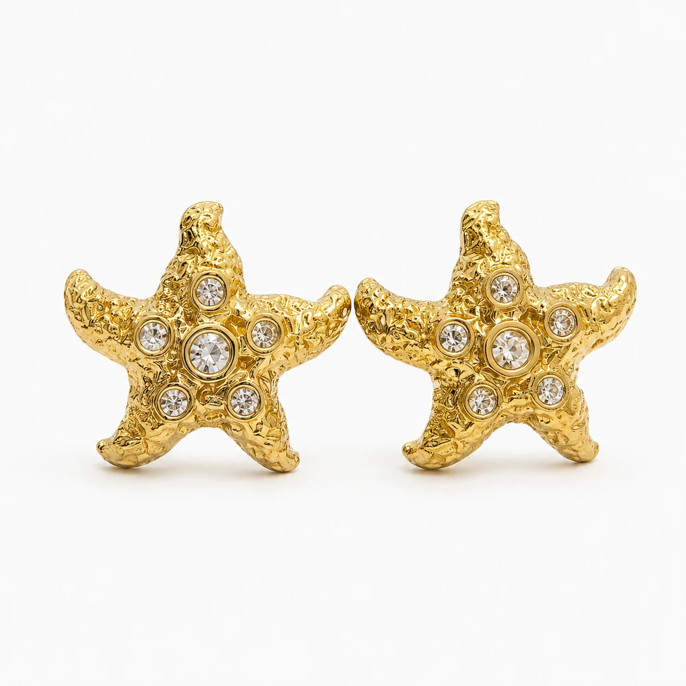 Gold starfish earring